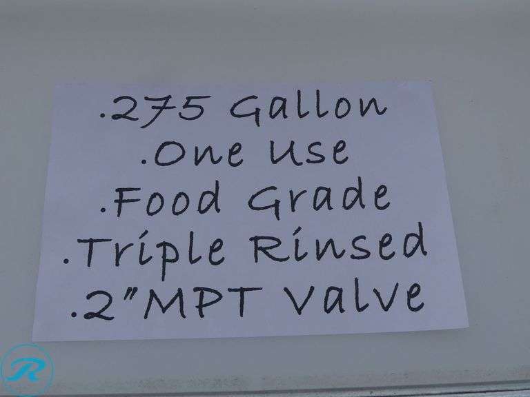 275 Gallon Plastic Tote With Enclosure, One Use, Triple Rinsed, Food Grade, 2" MPT Valve, Forklift Pockets - Roller Auctions