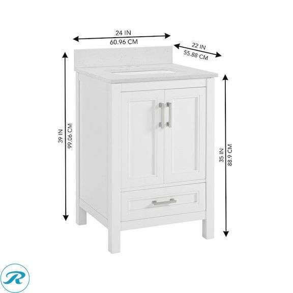 (1) Display Model- allen + roth Crest Hill 24-in White Undermount Single Sink Bathroom Vanity with Engineered Carrara Marble Top (total of 1 vanity with top) (Some minor scratches and some stains inside See Photos) - Roller Auctions