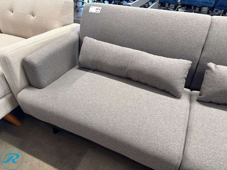 Gray Upholstered Sofas with Armrests and Pillows, 82 in and 64 in - Roller Auctions