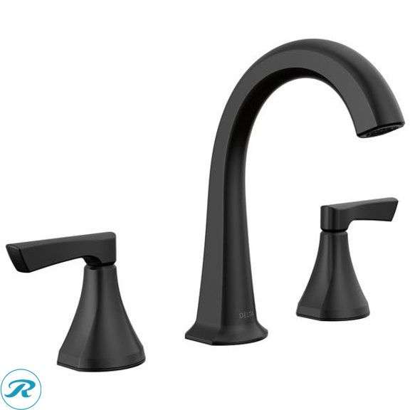 (1) New- Delta Arcadia Matte Black Widespread 2-handle WaterSense Mid-arc Residential Handle Bathroom Sink Faucet with Drain (Total of 1 Faucet)