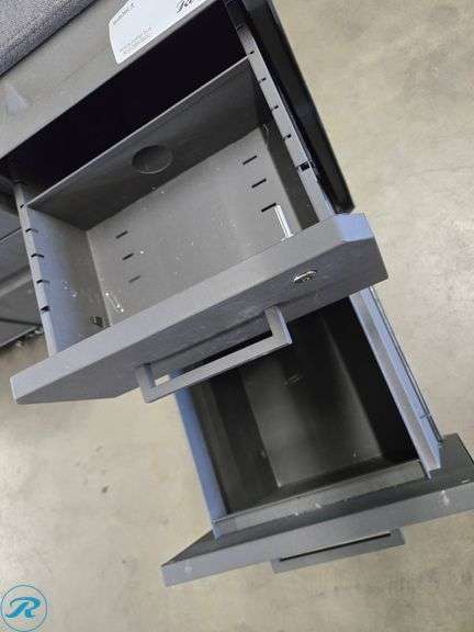 (2) Vari Metal Rolling File Cabinet with Cushioned Top and Two Drawers - Roller Auctions
