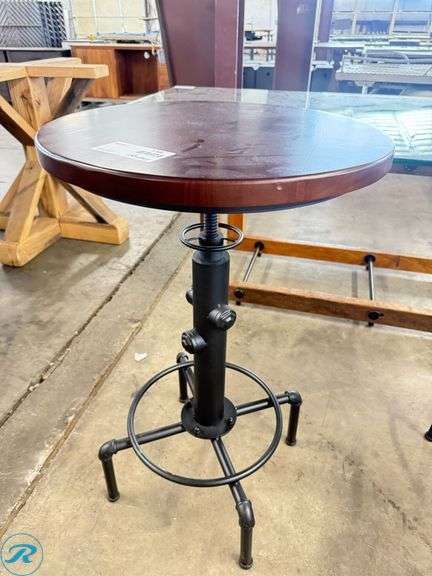 Adjustable-Height Wood and Metal Bistro Table, 22 Inch Diameter