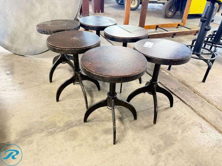 (6) Round Metal Accent Tables with Hammered Tops and Tripod Bases