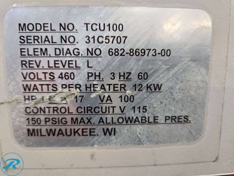 AEC TCU-100 Temperature Control Unit, 460V, 12kW, 3PH - Roller Auctions