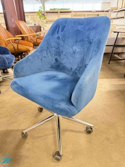 (4) Blue Upholstered Swivel Office Chairs with Metal Bases