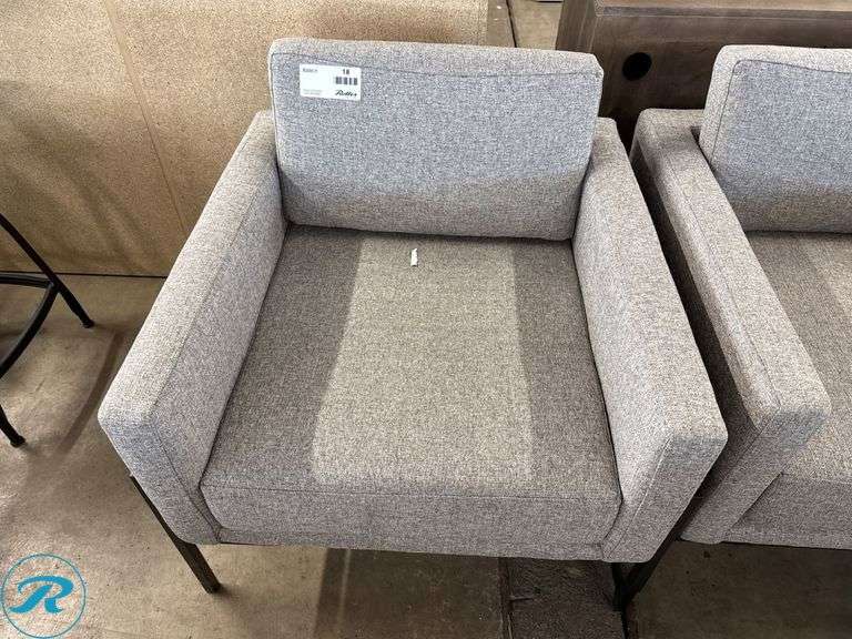 (2) Gray Upholstered Armchairs with Metal Frames - Roller Auctions