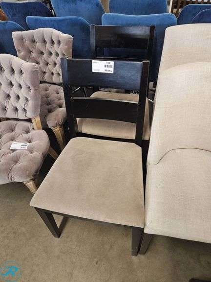 (2) Wooden Chairs with Beige Upholstered Seats - Roller Auctions