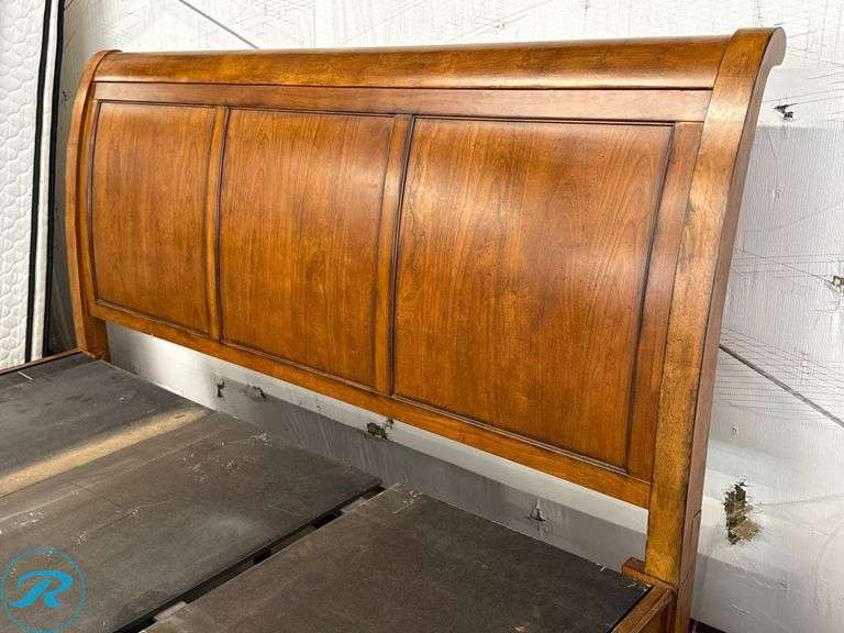 California King Wood Sleigh Bed Frame with Storage Drawers, 88 in long x 82 in wide - Roller Auctions