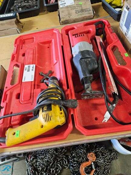 Dewalt DW106 3/8 inch VSR Drill and Milwaukee Sawzall Set in Red Plastic Case - Roller Auctions