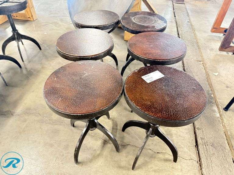 (6) Round Metal Accent Tables with Hammered Tops and Tripod Bases