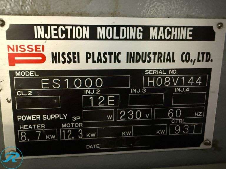 2001 Nissei ES1000 Eljection 100-Ton Injection Mold Machine (s/n H08V144) with Motan Hopper, Transformer and Power Control Box - Roller Auctions