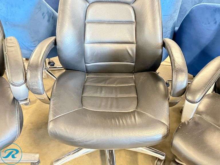 (3) Black Faux Leather Office Chairs with Rolling Bases - Roller Auctions