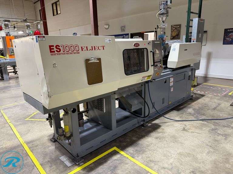 2001 Nissei ES1000 Eljection 100-Ton Injection Mold Machine (s/n H08V142) with Motan Hopper, Transformer and Power Control Box - Roller Auctions
