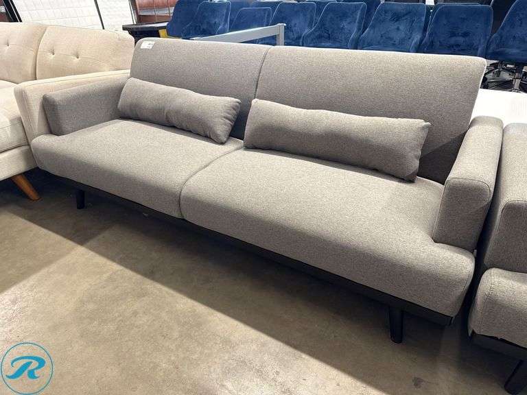 Gray Upholstered Sofas with Armrests and Pillows, 82 in and 64 in - Roller Auctions