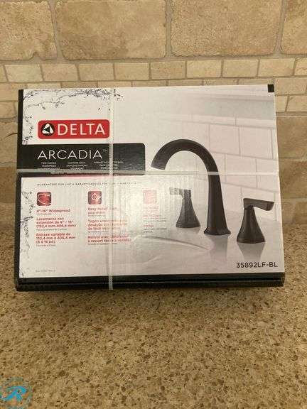 (1) New- Delta Arcadia Matte Black Widespread 2-handle WaterSense Mid-arc Residential Handle Bathroom Sink Faucet with Drain (Total of 1 Faucet) - Roller Auctions