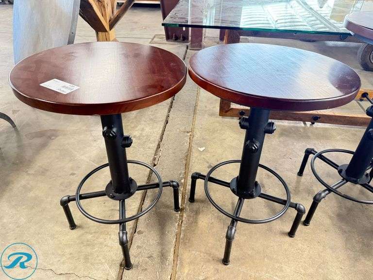 (2) Adjustable-Height Wood and Metal Bistro Tables, 22 Inch Diameter
