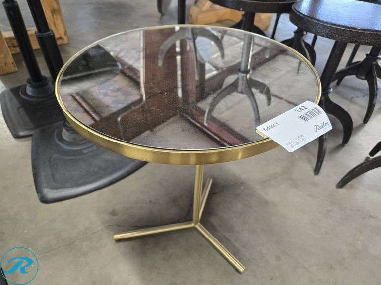 Glass-Top Side Table With Brass-Tone Metal Frame, 16-Inch Diameter