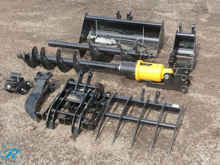 New Miva 8-Piece Attachment Set to Fit Mini Excavator, 1-2 Ton - Roller Auctions