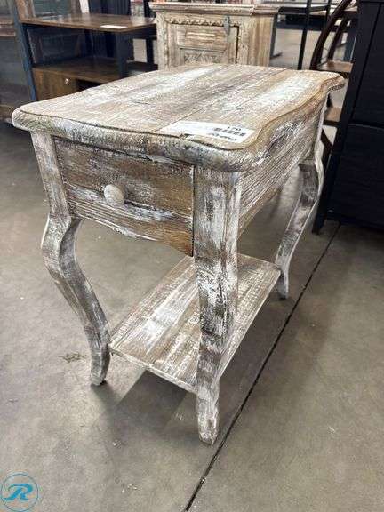 Distressed Wood End Table with Drawer and Shelf, 22x14x26 Inches ...