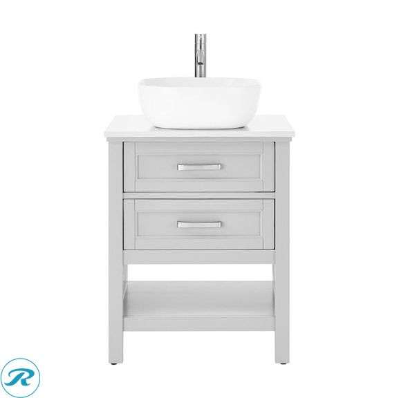 (1) Display Model- Style Selections Cromlee 24-in Light Gray Single Sink Bathroom Vanity with White Engineered Stone Top (Faucet Included) (total of 1 Vanity with Top) (see photos)