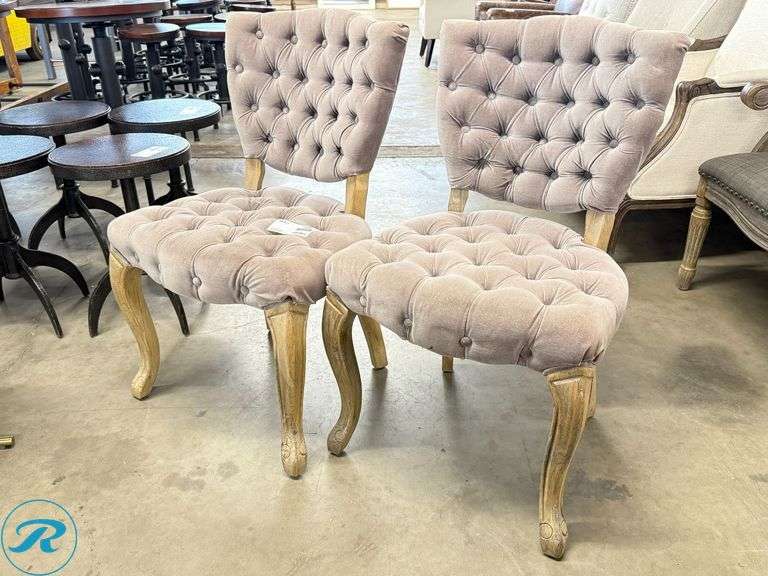 (2) Button-Tufted Upholstered Accent Chairs with Wood Legs