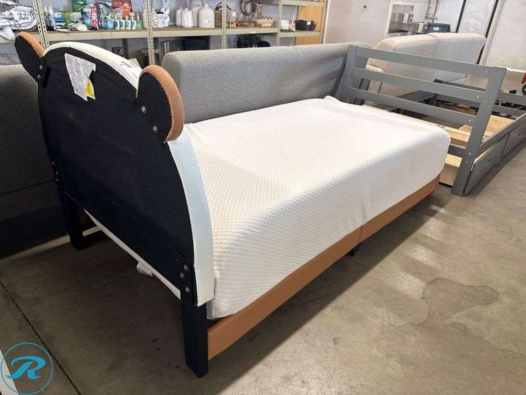 Bear-Themed Twin Bed Frame With Upholstered Design, 40 in x 80 in - Roller Auctions
