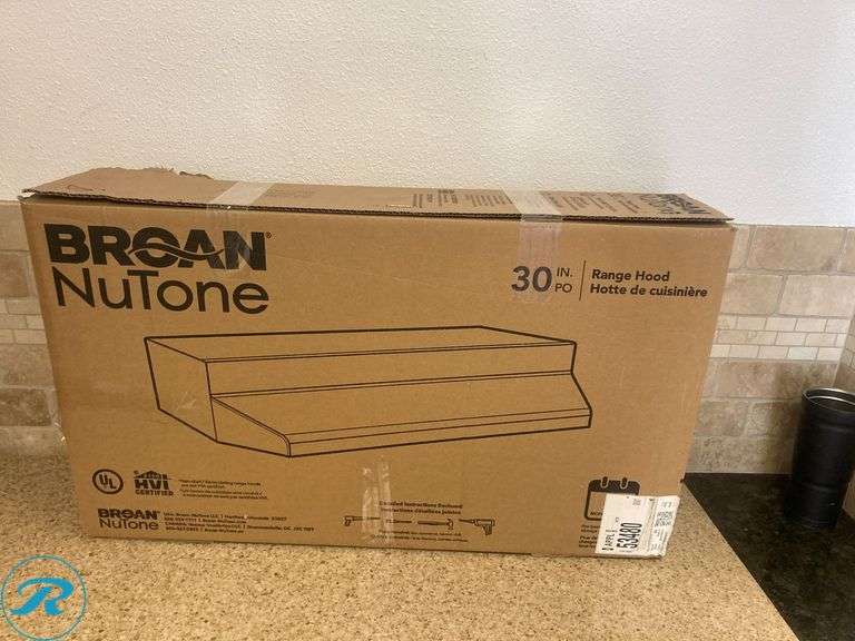 (1) New- Broan 30 inch Ductless Recirculating White Under Cabinet Range Hood with Charcoal Filter (Box has damage and its Dented From one Side See Photos)(Total of 1 Hood) - Roller Auctions
