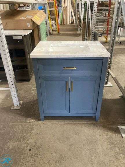 (1) New- allen + roth Lancashire 30-in Chambray Blue Undermount Single Sink Bathroom Vanity with White Engineered Stone Top (Total of 1 Vanity) (Some Minor Scratches See Photos) - Roller Auctions