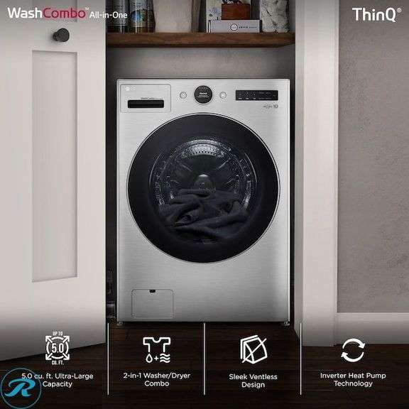 (1) New in Box- LG 5-cu ft Capacity Graphite Steel Ventless All-In-One Washer Dryer Combo (ENERGY STAR Certified) (Total of 1 Washer/Dryer Combo) (Box has some Damage but product is perfect (see Photos)) - Roller Auctions