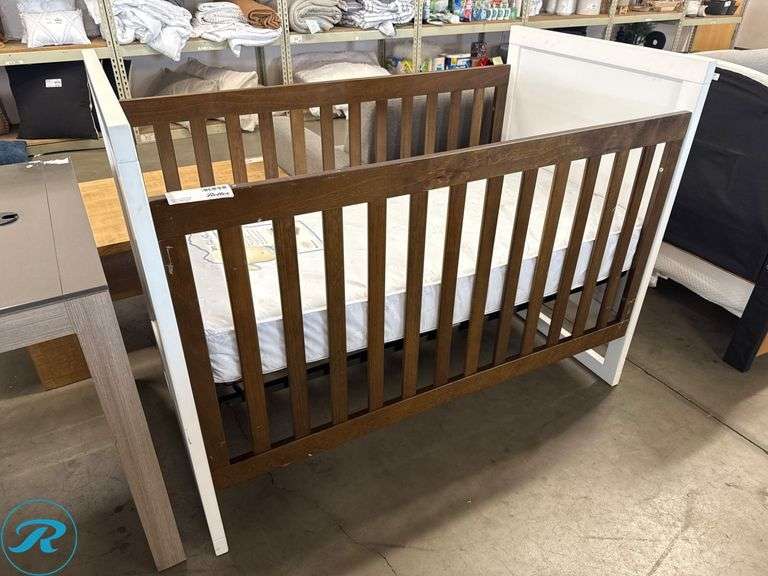 Wooden Baby Crib with White Panels, 54 in x 30 in