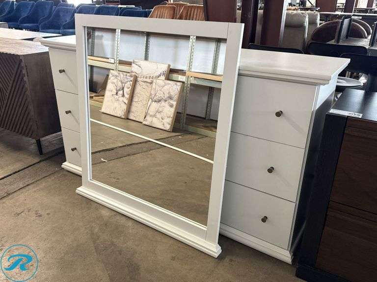 Ashley Furniture Six-Drawer Dresser With Mirror, White, 16 in x 63 in