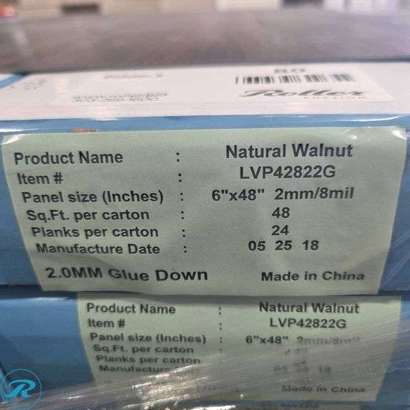 (11) Boxes of Natural Walnut LVP42822G Dry Back Vinyl Plank Flooring Panels, 6×48 Inches, 2mm/8mil Thickness – 528 SF - Roller Auctions