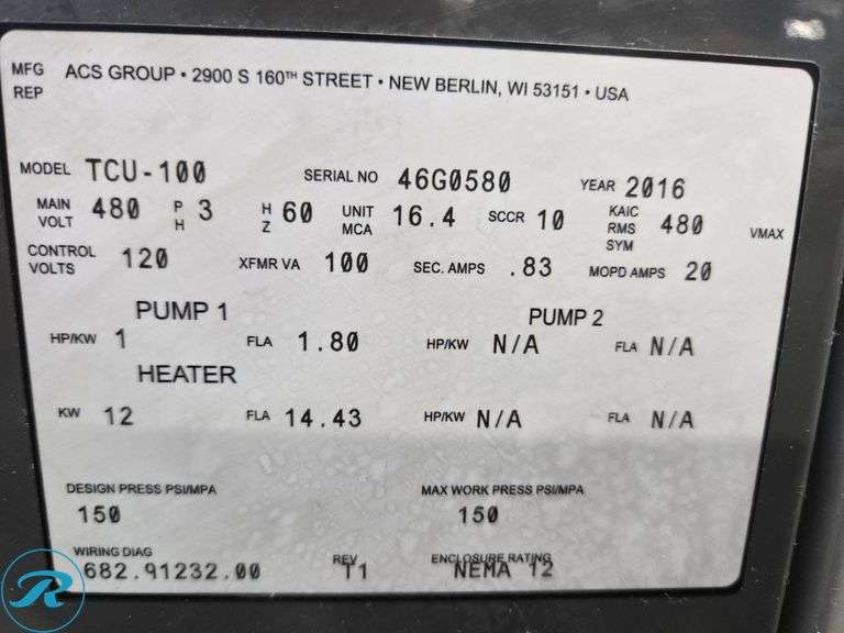 2016 AEC TCU-100 Temperature Control Unit, 480V, 3PH - Roller Auctions