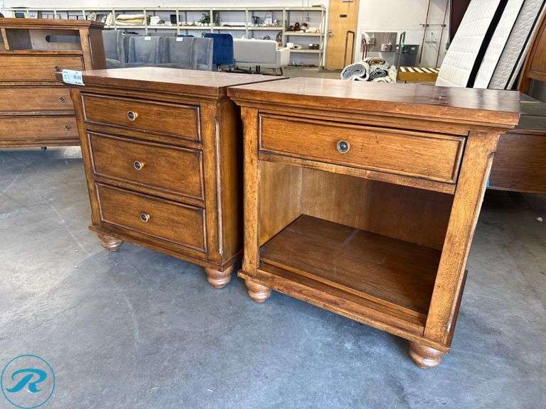 Dresser with Three Drawers and Open Shelves, 44 in x 18 in x 38”h with (2) Nightstands, 28 in x 18 in x 29”h - Roller Auctions