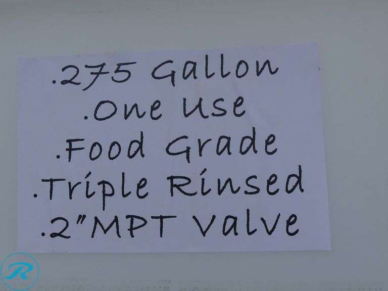 275 Gallon Plastic Tote With Enclosure, One Use, Triple Rinsed, Food Grade, 2" MPT Valve, Forklift Pockets - Roller Auctions