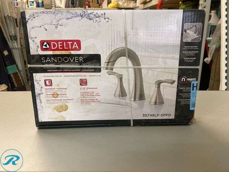 (1) New- Delta Sandover Pulldown Spotshield Brushed Nickel Widespread 2-handle WaterSense Mid-arc Residential Handle Pull-down Bathroom Sink Faucet with Drain (Total of 1 Faucet) - Roller Auctions