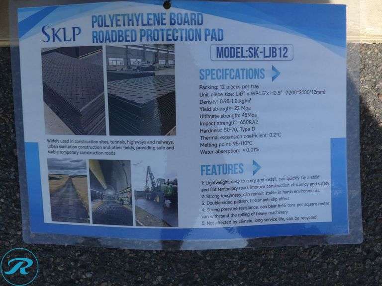 (12) New Sheets of SKLP SK-LJB12 Polyethylene Roadbed Protection Pads, 95" x 47" - Roller Auctions
