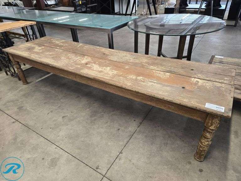 Wooden Bench with Turned Legs, Approximately 105 Inches Long