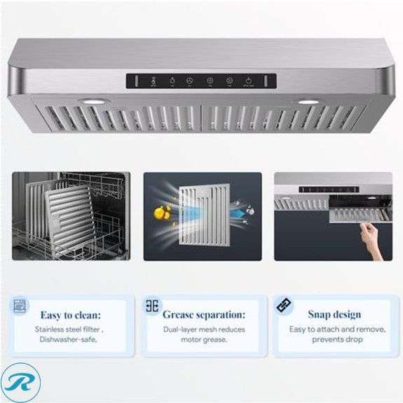 (1) New- VIKIO 30 inch Ducted 980-CFM Recirculating Stainless steel Under Cabinet Range Hood (Total of 1 Hood) - Roller Auctions