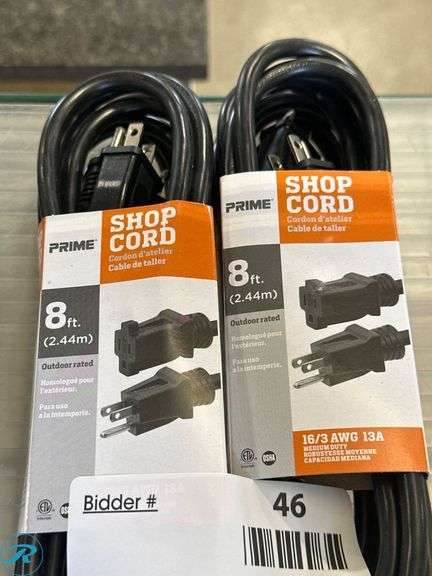 (4) Prime 8-Ft 16/3 AWG 13A Medium Duty Shop Cords - Roller Auctions
