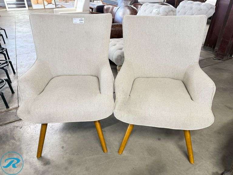 (2) Modern Upholstered Armchairs with Wood Legs
