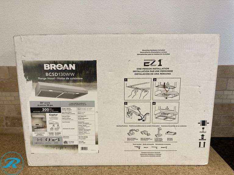 (1) New-Broan 30 inch Convertible 300-CFM White Under Cabinet Range Hood (Total of 1 Hood) - Roller Auctions