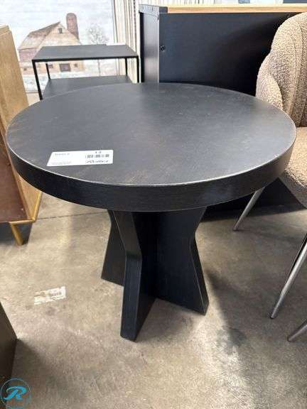 Black Wood Round Side Table, 24 in
