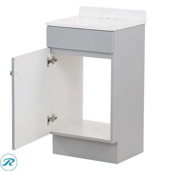 (1) Display Model- Project Source Dover 18-in Light Gray Single Sink Bathroom Vanity with White Cultured Marble Top (see photos) (total of 1 vanity with top) - Roller Auctions