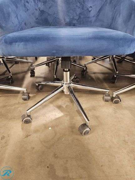 (2) Blue Upholstered Swivel Office Chairs with Metal Bases - Roller Auctions