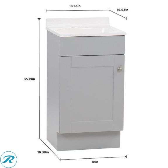 (1) Display Model- Project Source Dover 18-in Light Gray Single Sink Bathroom Vanity with White Cultured Marble Top (see photos) (total of 1 vanity with top) - Roller Auctions