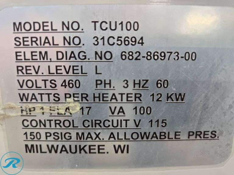 AEC TCU-100 Temperature Control Unit, 460V, 12kW, 3PH - Roller Auctions