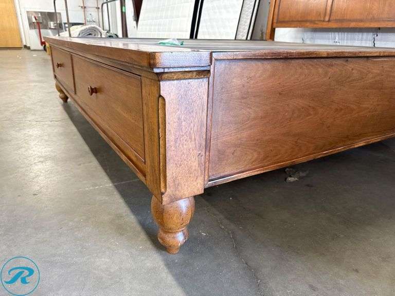 California King Wood Sleigh Bed Frame with Storage Drawers, 88 in long x 82 in wide - Roller Auctions