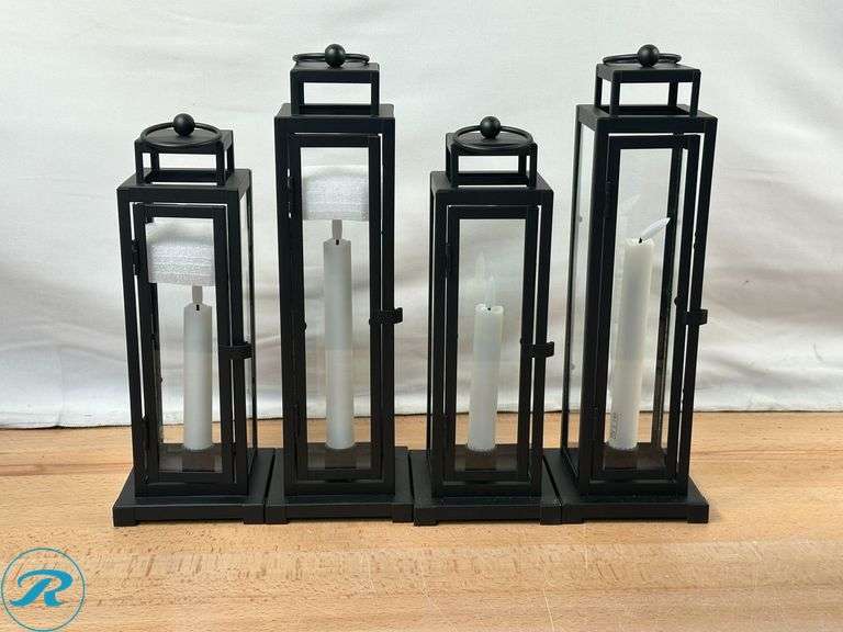 (4)Tower Lantern: Black Finish LED Tapered Candle- Used/ No Remote - Roller Auctions