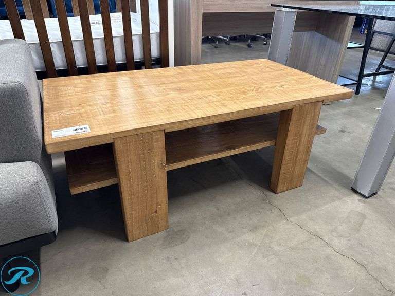 Rectangle Wood Coffee Table with Shelf, 48 in x 24 in - Roller Auctions